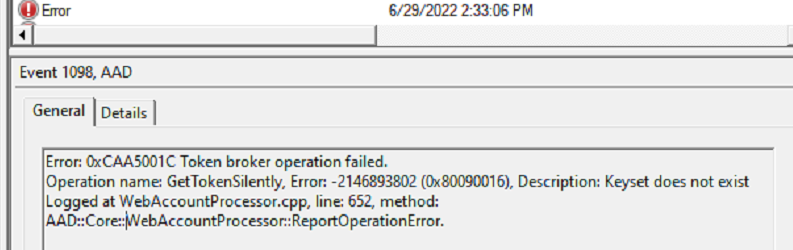 AAD Token Broker Issues